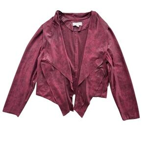 Knox Rose Women XL Burgundy Faux Suede Leather Open Drape Waterfall Front Jacket